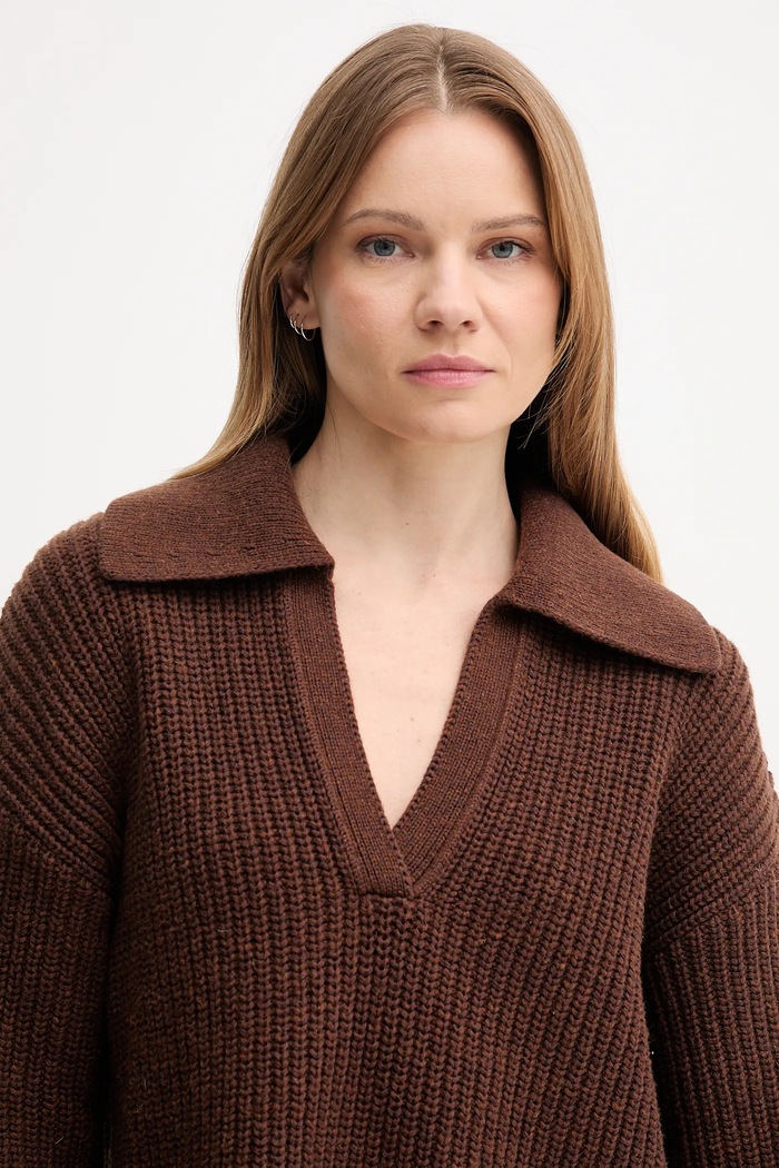 Barbour sweter z dodatkiem wełny ROBYN LKN1675 brązowy