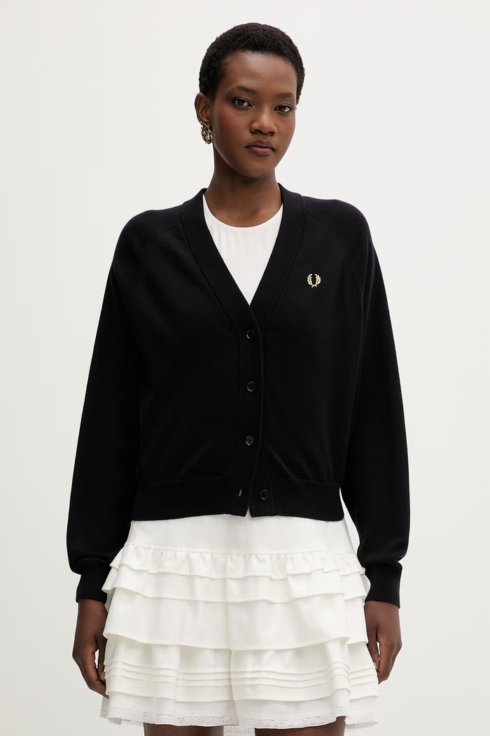 Fred Perry cardigan din bumbac model fin negru K1120