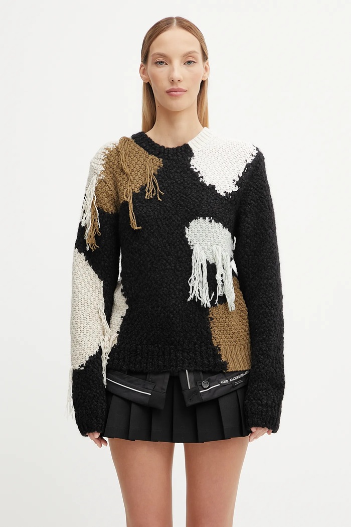 Andersson Bell sweter z wełną Sylvia Abstract Patchwork wzorzyste czarny atb1365w