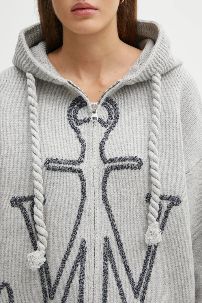 Μάλλινη ζακέτα JW Anderson Anchor Embroidery Zipped γκρί KW1499.YN0412