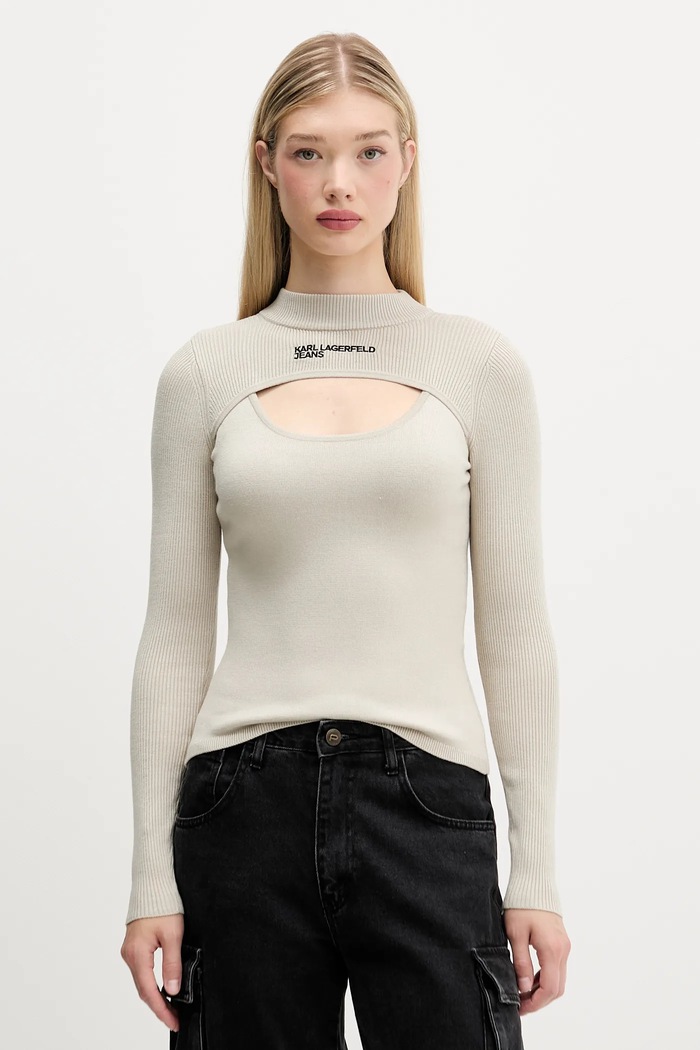 Karl Lagerfeld Jeans pulóver sima bézs A4W18013