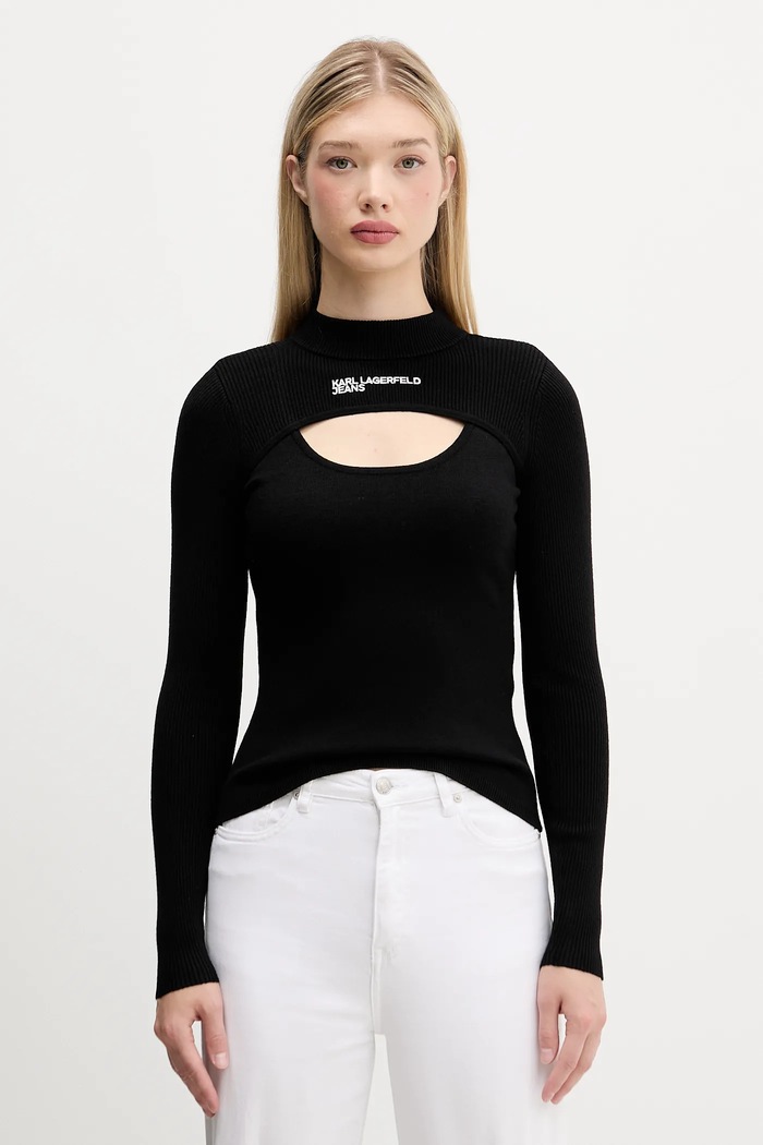 Karl Lagerfeld Jeans pulóver sima fekete A4W18013