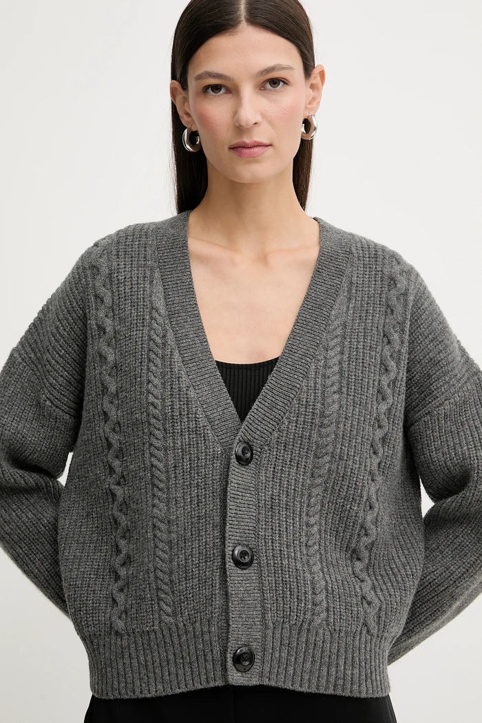 Vlněný svetr G-Star Cable cropped cardi šedá D27729.D770