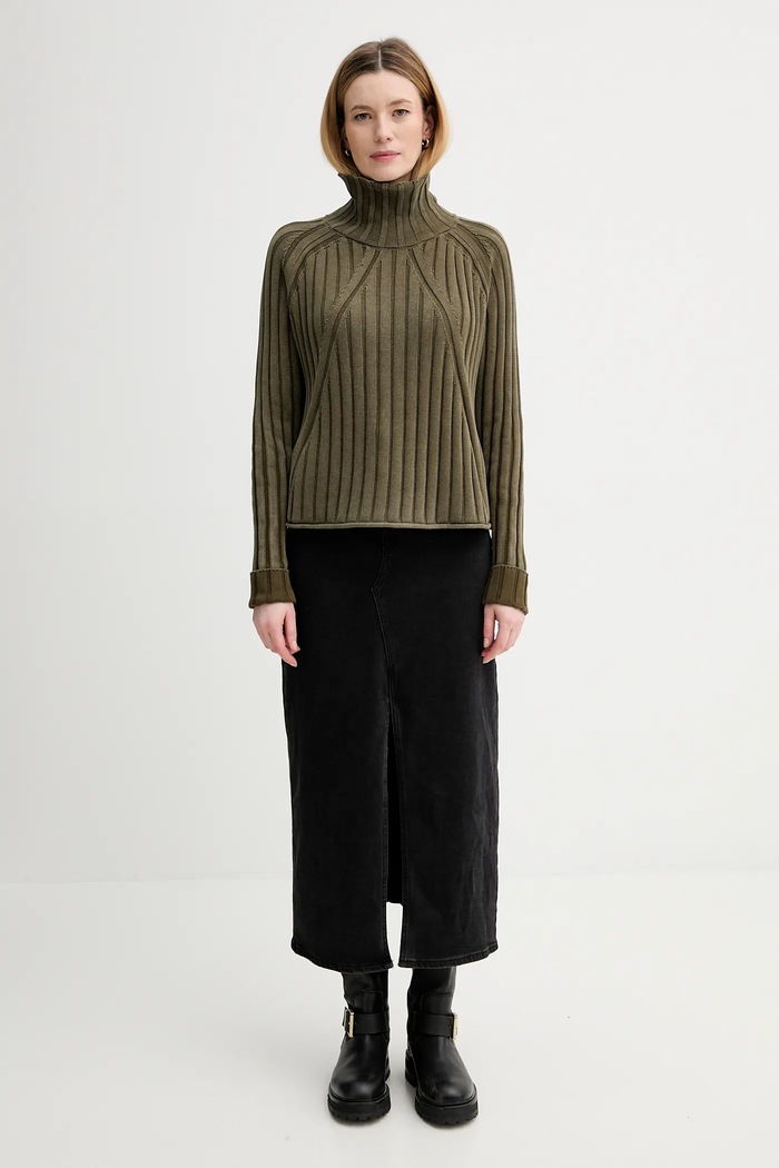 Бавовняний светр G-Star 0 Washed loose turtle D27172.D630 зелений AW25