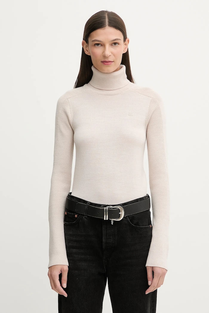 Вовняний светр G-Star 0 Core turtle slim knit тонкий бежевий D27713.B692