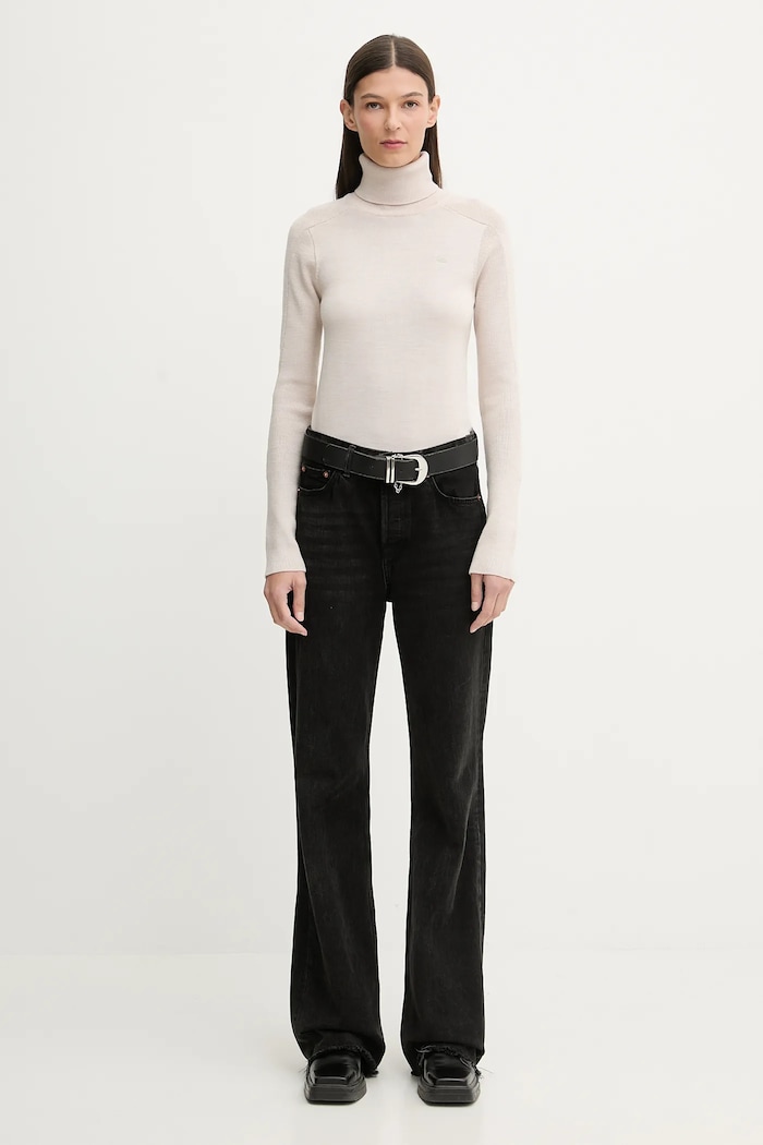 Вовняний светр G-Star 0 Core turtle slim knit D27713.B692 бежевий AW25