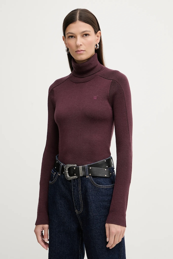 Вовняний светр G-Star 0 Core turtle slim knit тонкий бордо D27713.B692
