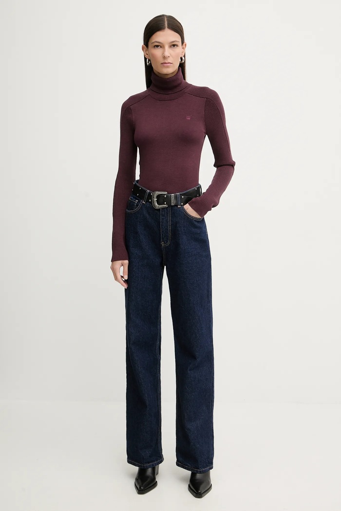 Вовняний светр G-Star 0 Core turtle slim knit D27713.B692 бордо AW25