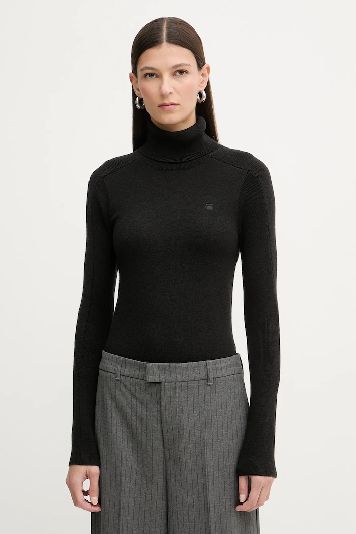 Вовняний светр G-Star 0 Core turtle slim knit тонкий чорний D27713.B692