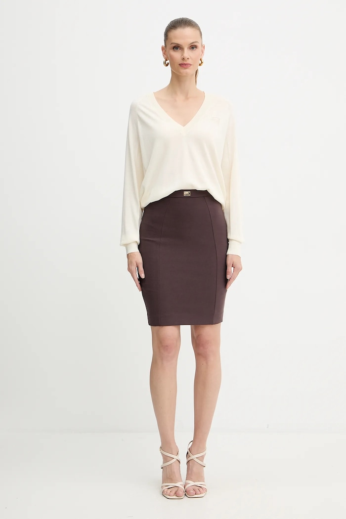 Elisabetta Franchi sweter z dodatkiem wełny MK34S57E2 beżowy AW25
