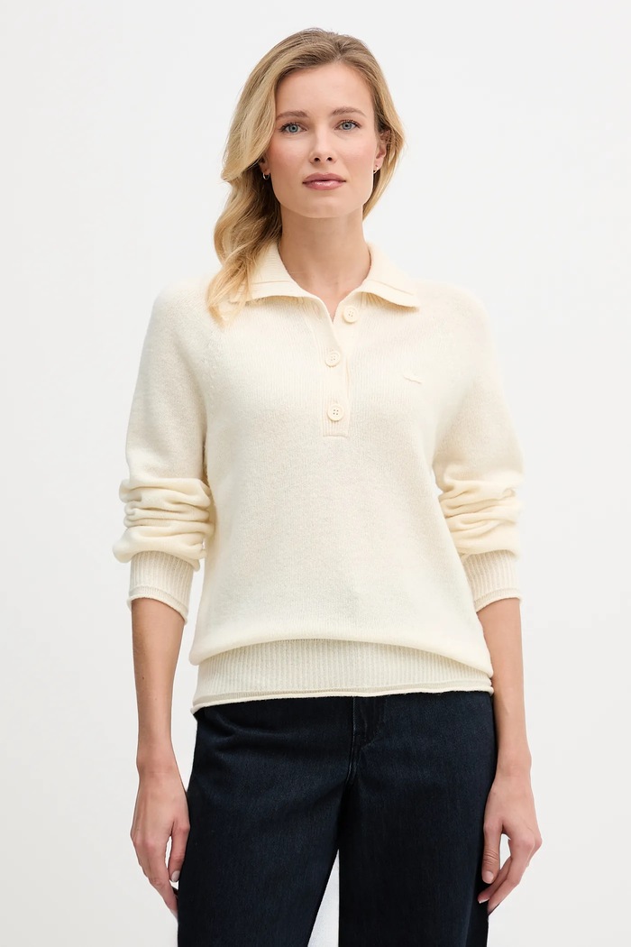 Lacoste Sweter wełniany beżowy AF4010