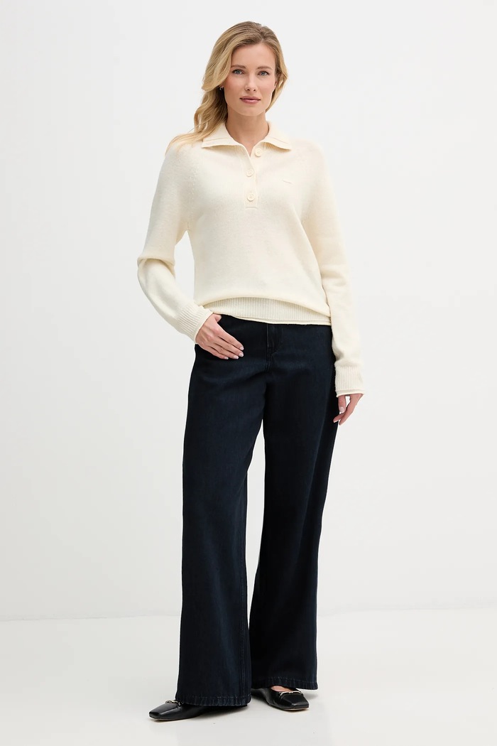 Lacoste Sweter wełniany AF4010 beżowy AW25