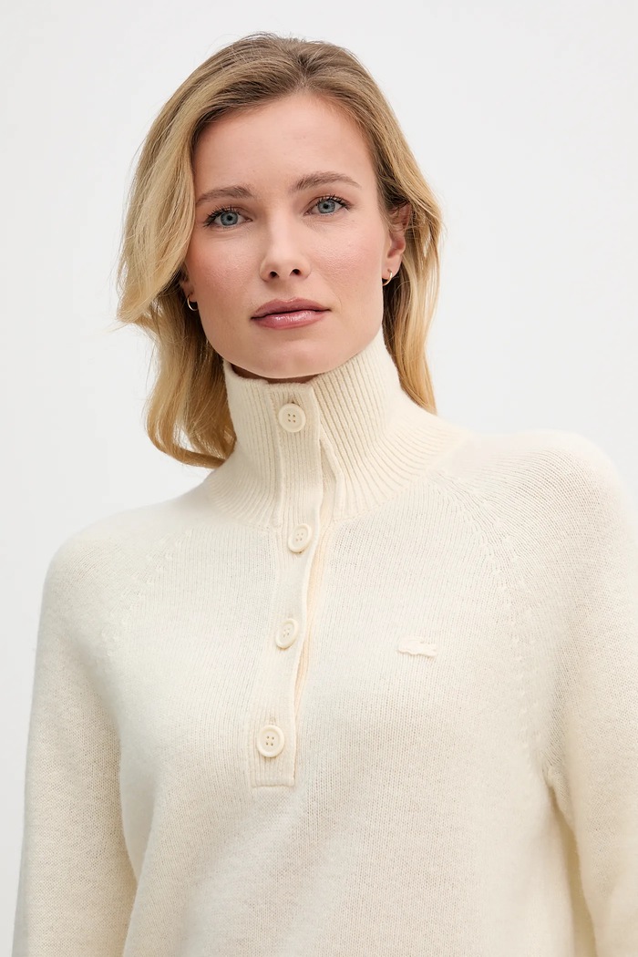 Sweter wełniany Lacoste AF4010 beżowy