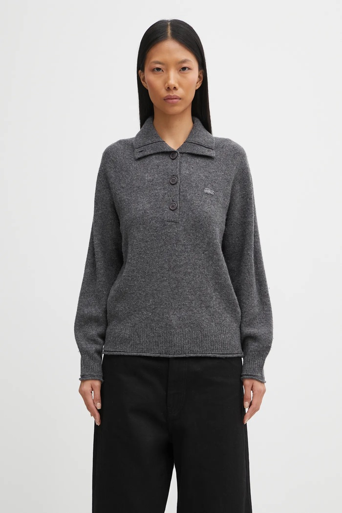 Lacoste Sweter wełniany szary AF4010