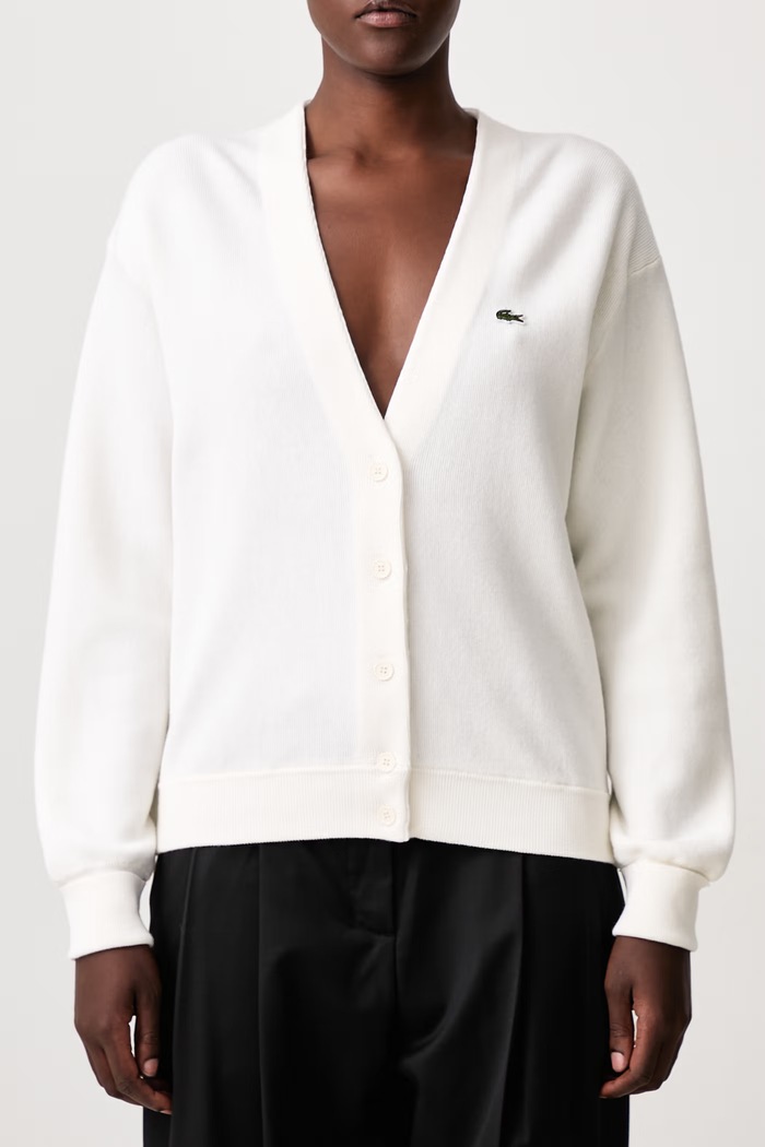 Lacoste Kardigan damski z wełną AF4143 beżowy AW25