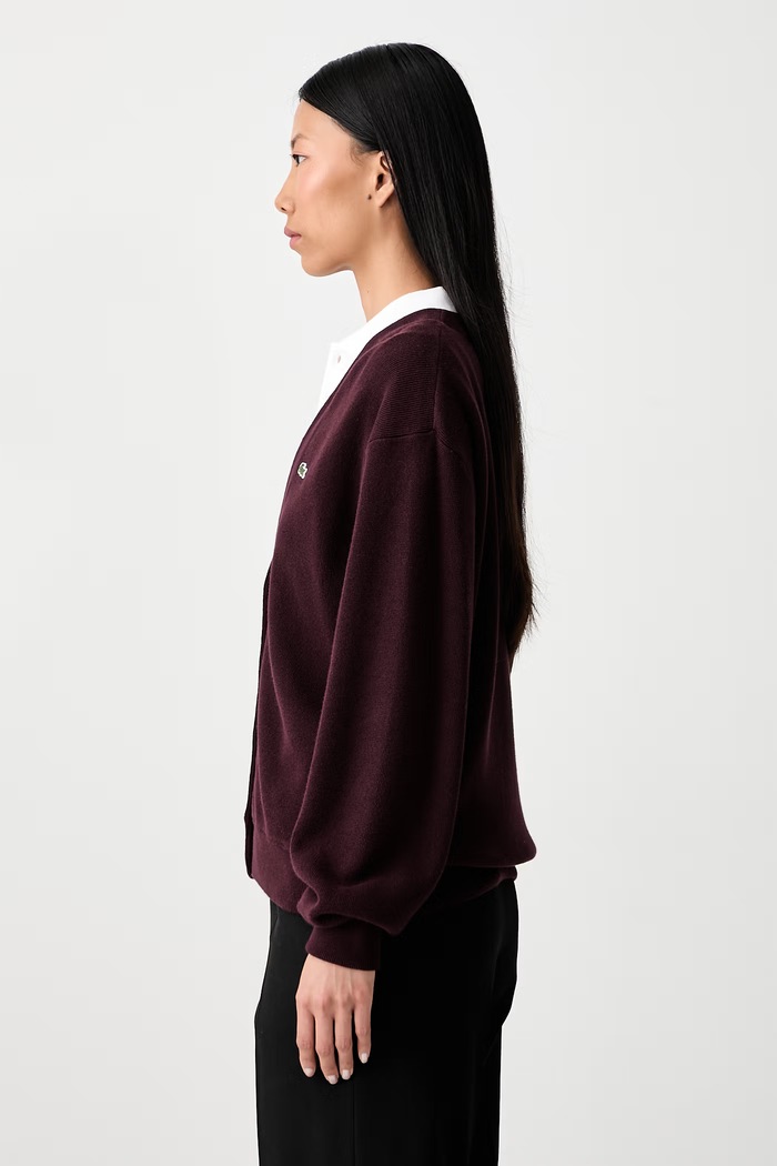 Lacoste kardigan z wełną damski bordowy AF4143