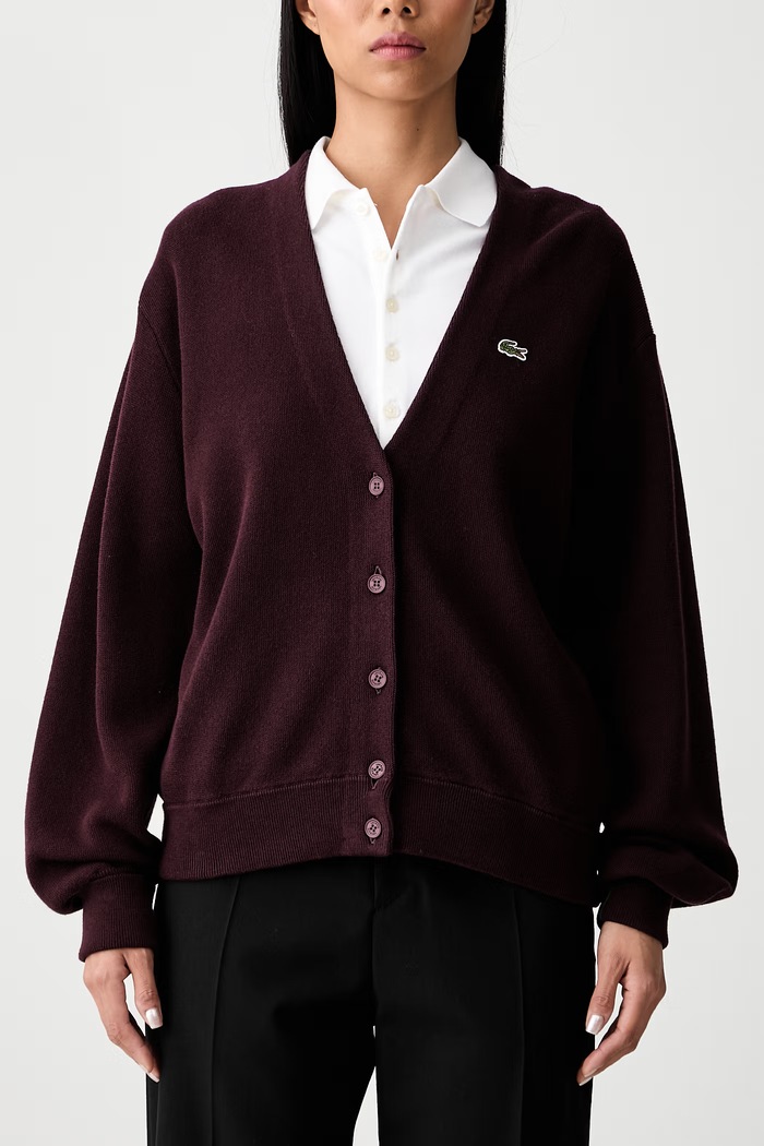 Lacoste kardigan z wełną damski AF4143 bordowy