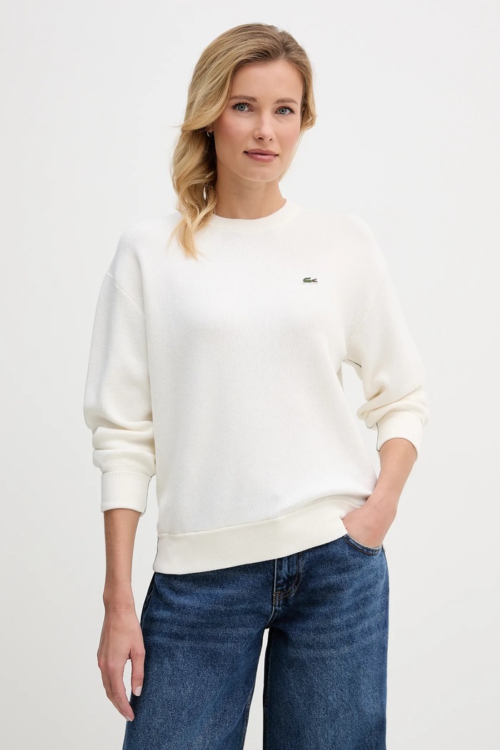 Lacoste pulover de lână grosime medie bej AF4158