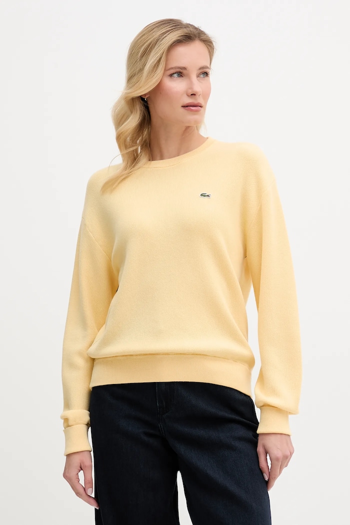Lacoste πουλόβερ γυναικείο με πρόσμιξη μαλλιού στρογγυλό κίτρινο AF4158