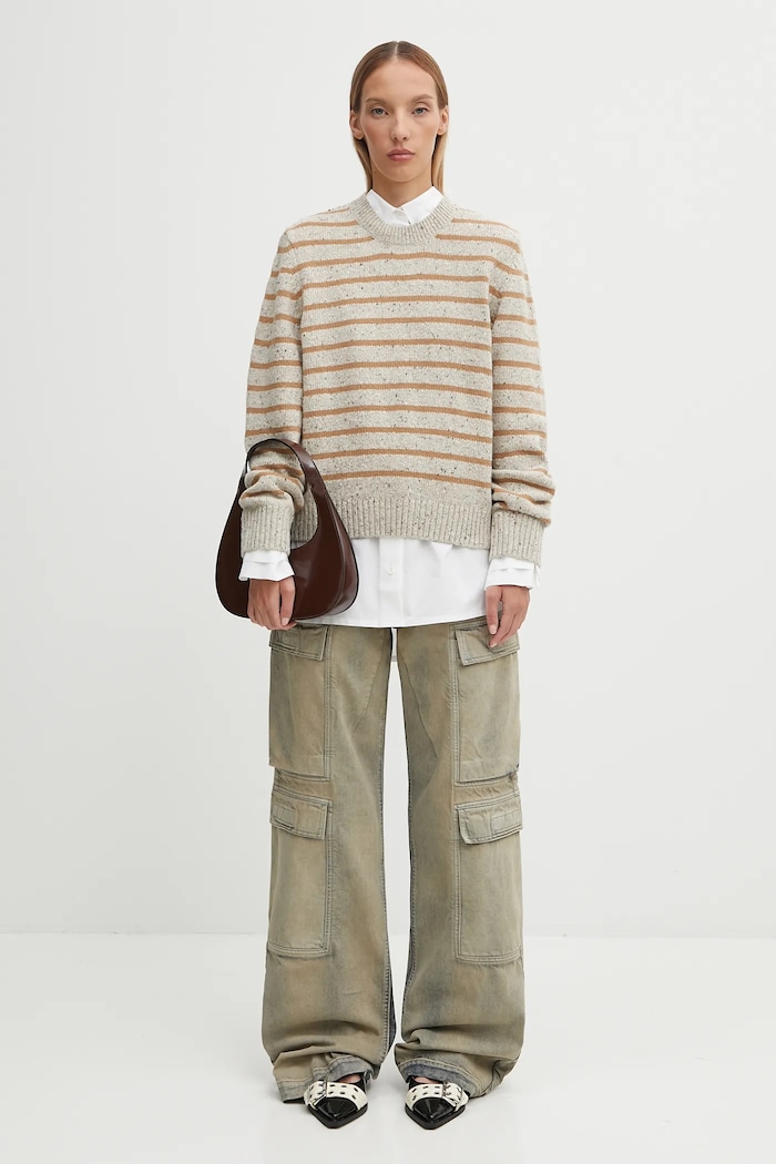Barbour sweter z wełną Claydon Knitted Jumper LKN1665ST53 beżowy