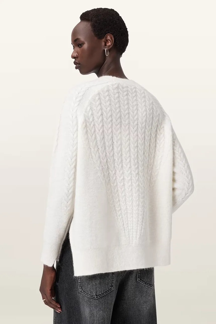 Пуловер от мохер AllSaints KIT W014KD бял AW25
