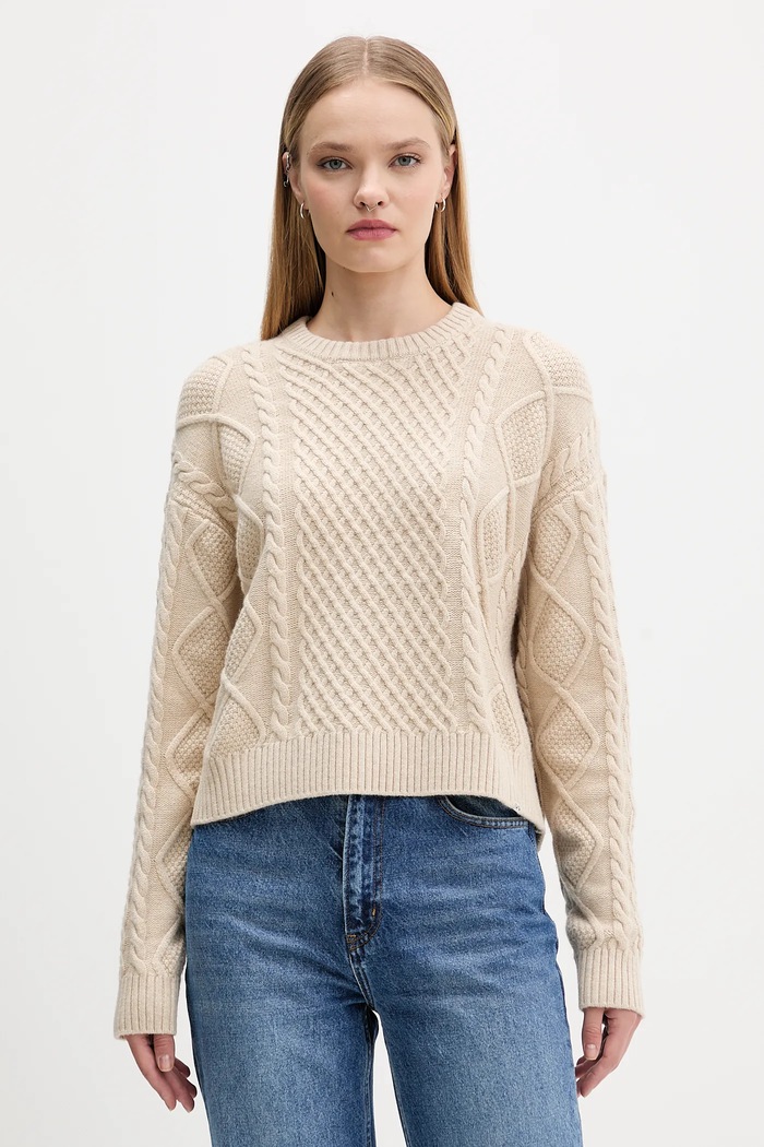 Sveter s prímesou vlny Guess Jeans okrúhly béžová W5BR09.Z0561