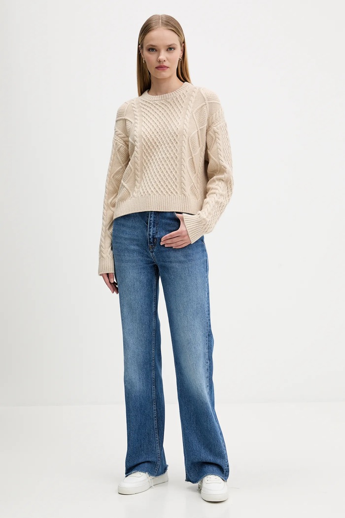 Sveter s prímesou vlny Guess Jeans W5BR09.Z0561 béžová AW25