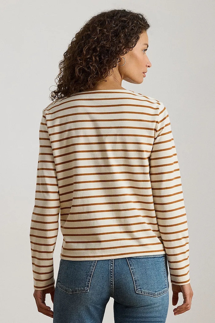 Bavlnené tričko s dlhým rukávom Lauren Ralph Lauren 200980155 béžová AW25