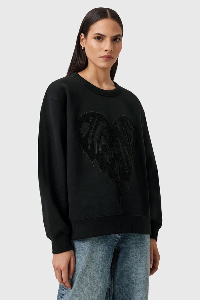 AllSaints sweter bawełniany TRIP aplikacja czarny W032JD