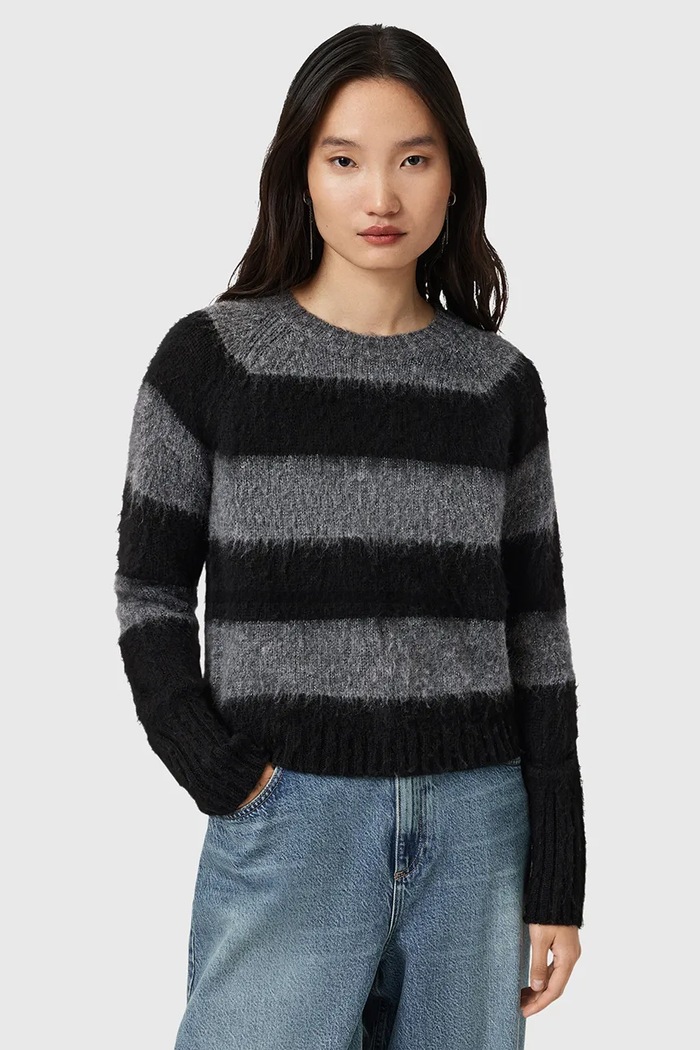 Svetr s příměsí vlny AllSaints LOU kulatý černá W053KD