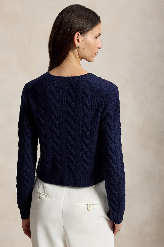 Polo Ralph Lauren Kardigan damski wełniany 211978312 granatowy AW25