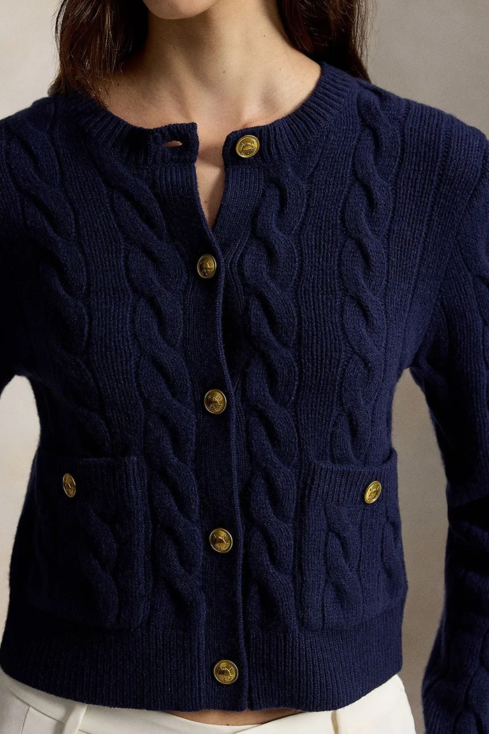 Kardigan damski wełniany Polo Ralph Lauren 211978312 granatowy
