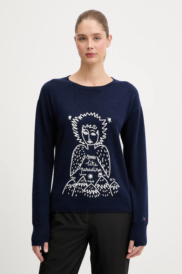Rossignol sweter wełniany JCC okrągły granatowy RLOWO09