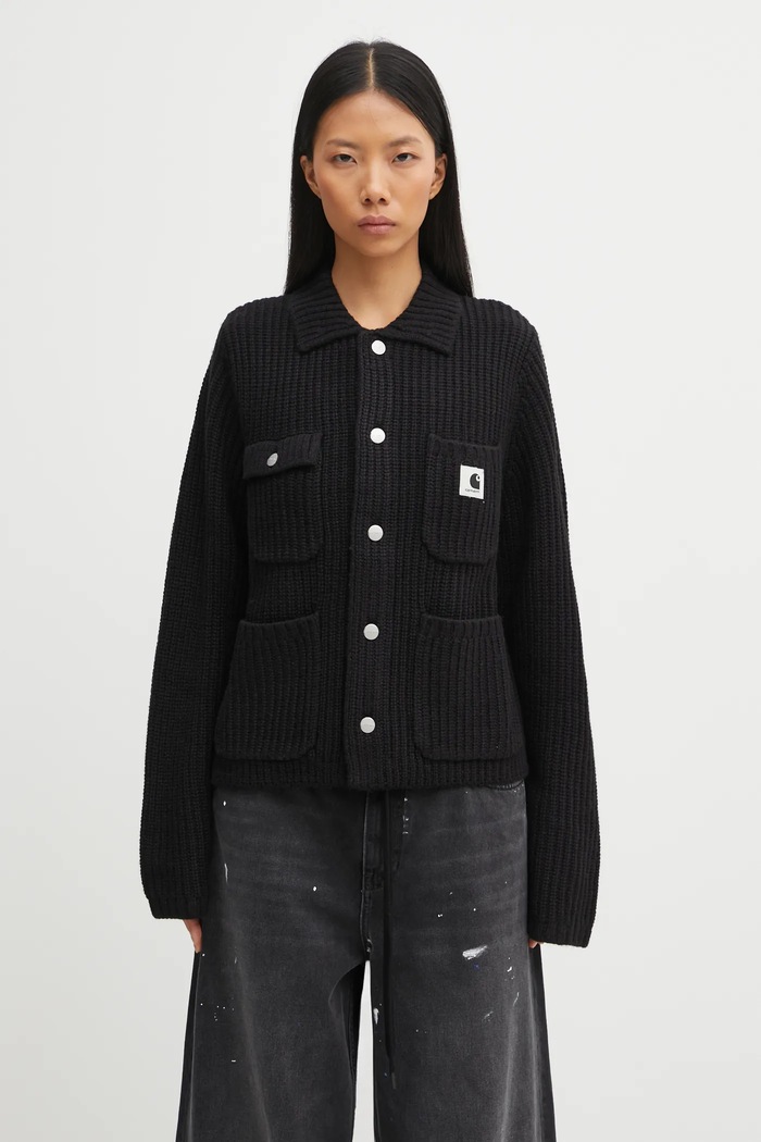 Kardigan s příměsí vlny Carhartt WIP W' Michigan Sweater hrubá černá I035379.89XX
