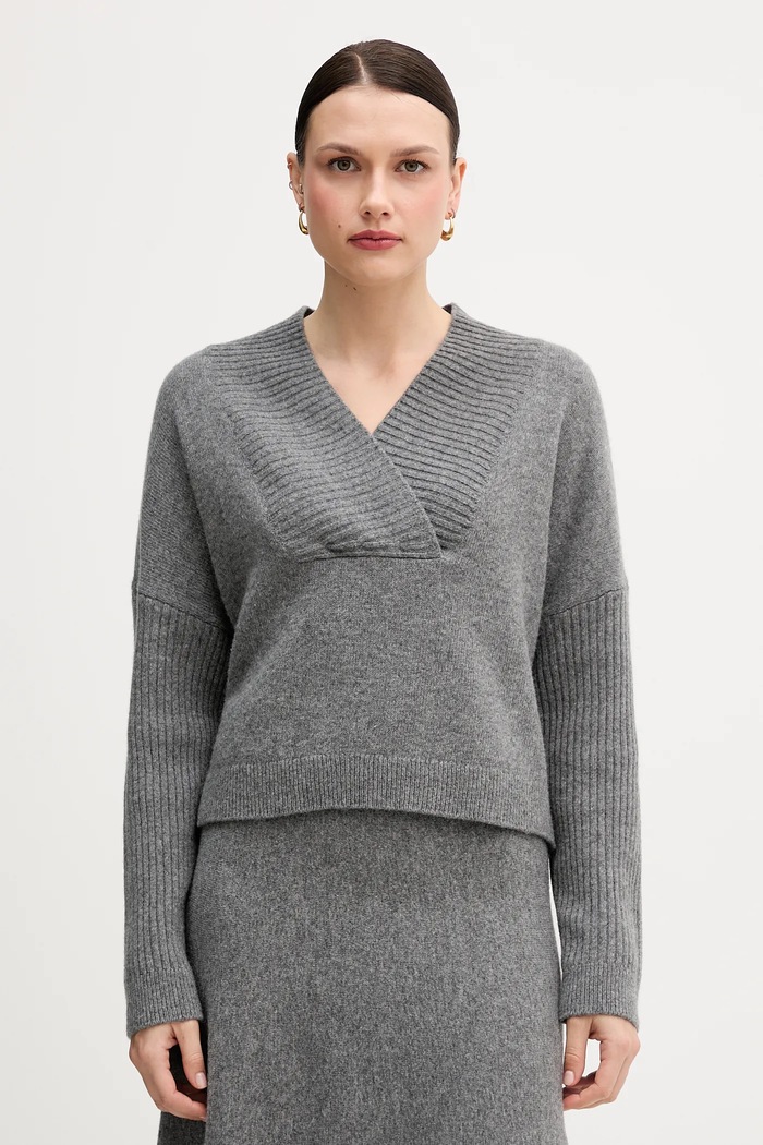 United Colors of Benetton sweter z dodatkiem wełny szpic szary 1444D403H