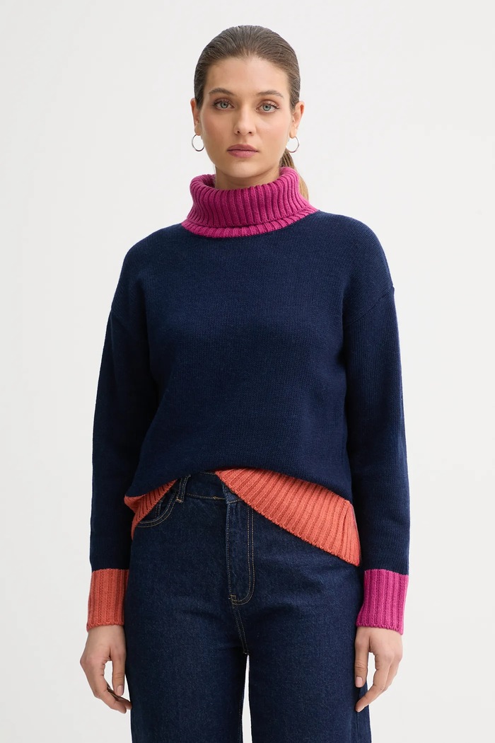 United Colors of Benetton sweter z dodatkiem wełny średniej grubości granatowy 16YCE204I