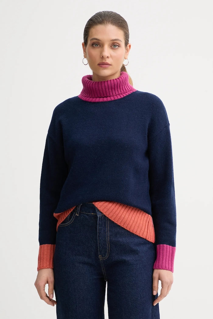 United Colors of Benetton sweter z dodatkiem wełny średniej grubości granatowy 16YCE204I