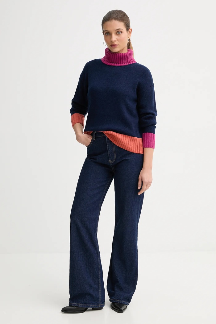 United Colors of Benetton sweter z dodatkiem wełny 16YCE204I granatowy AW25