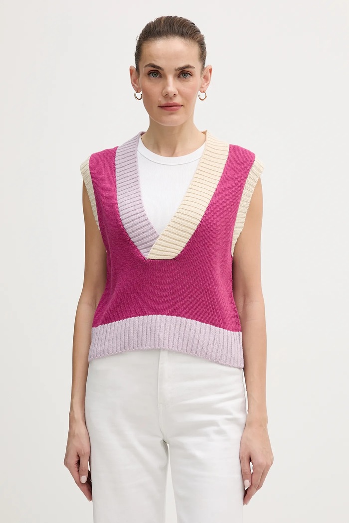 United Colors of Benetton mellény gyapjúkeverék mintás lila 16YCE403M