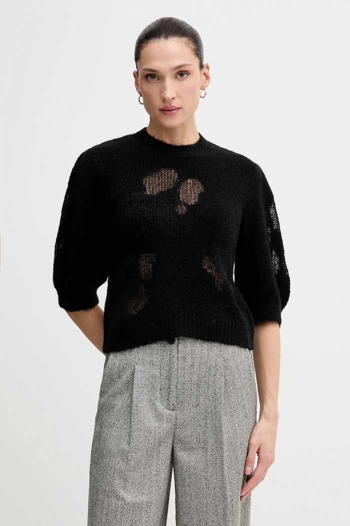 United Colors of Benetton sweter z dodatkiem wełny okrągły czarny 18L4E10EV