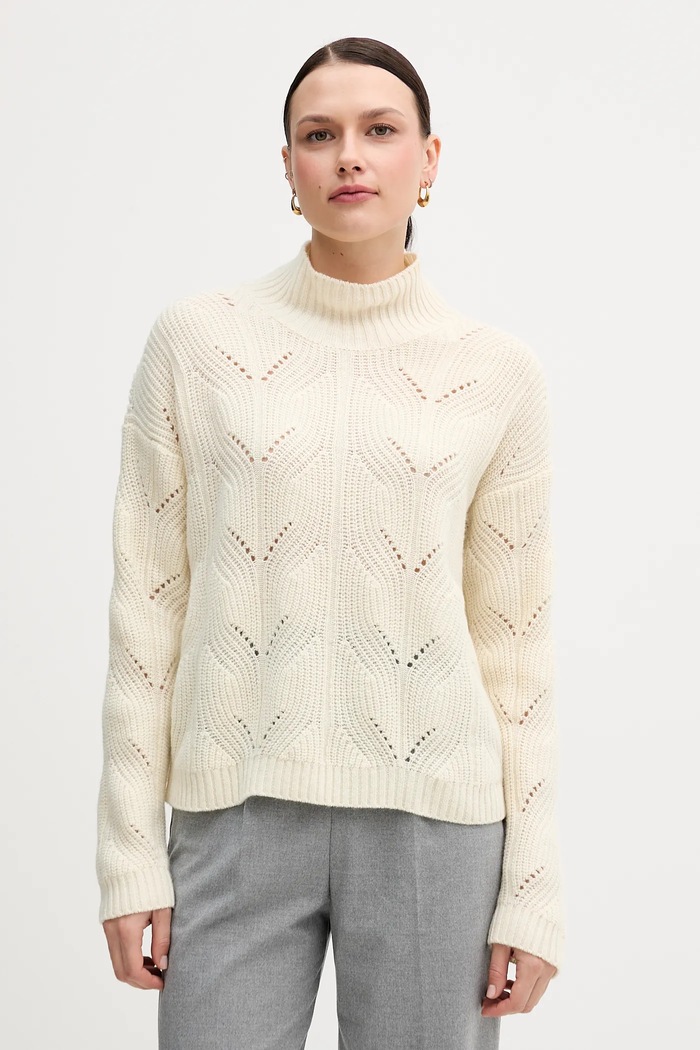 United Colors of Benetton sweter z dodatkiem wełny półgolf beżowy 1FDFD10F2