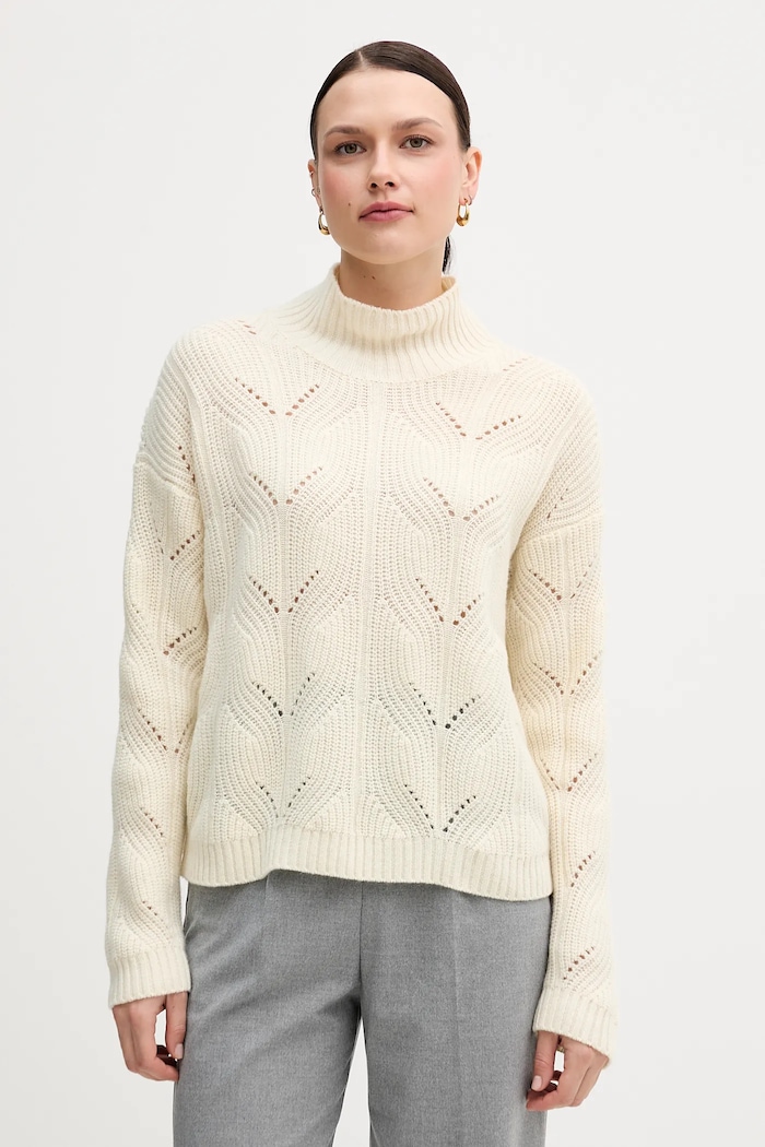 United Colors of Benetton sweter z dodatkiem wełny półgolf beżowy 1FDFD10F2