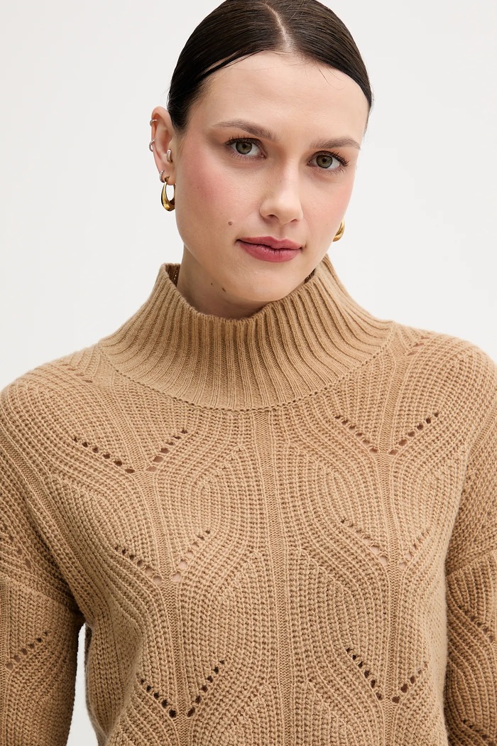 United Colors of Benetton sweter z dodatkiem wełny beżowy 1FDFD10F2