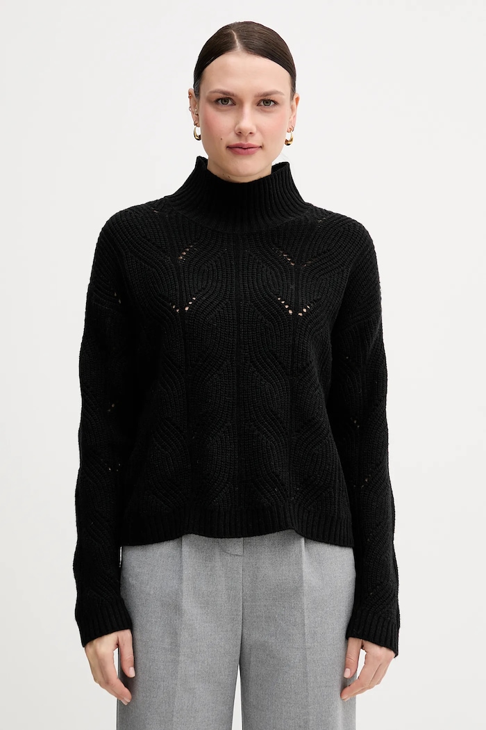 United Colors of Benetton sweter z dodatkiem wełny półgolf czarny 1FDFD10F2
