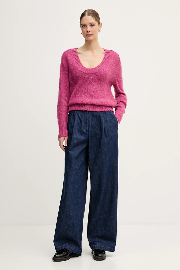 United Colors of Benetton sweter z dodatkiem moheru 1VAAD10EX różowy AW25