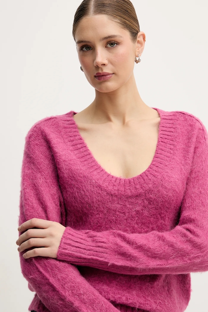 United Colors of Benetton sweter z dodatkiem moheru różowy 1VAAD10EX