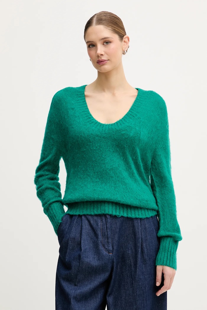 United Colors of Benetton sweter z dodatkiem moheru okrągły zielony 1VAAD10EX