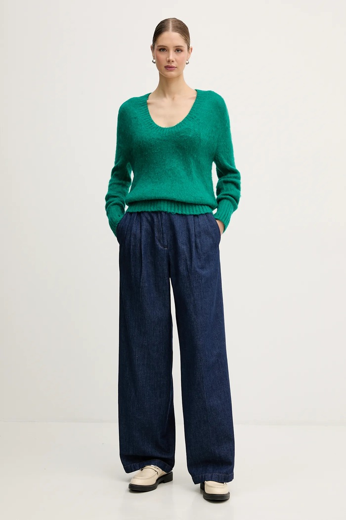 United Colors of Benetton sweter z dodatkiem moheru 1VAAD10EX zielony AW25