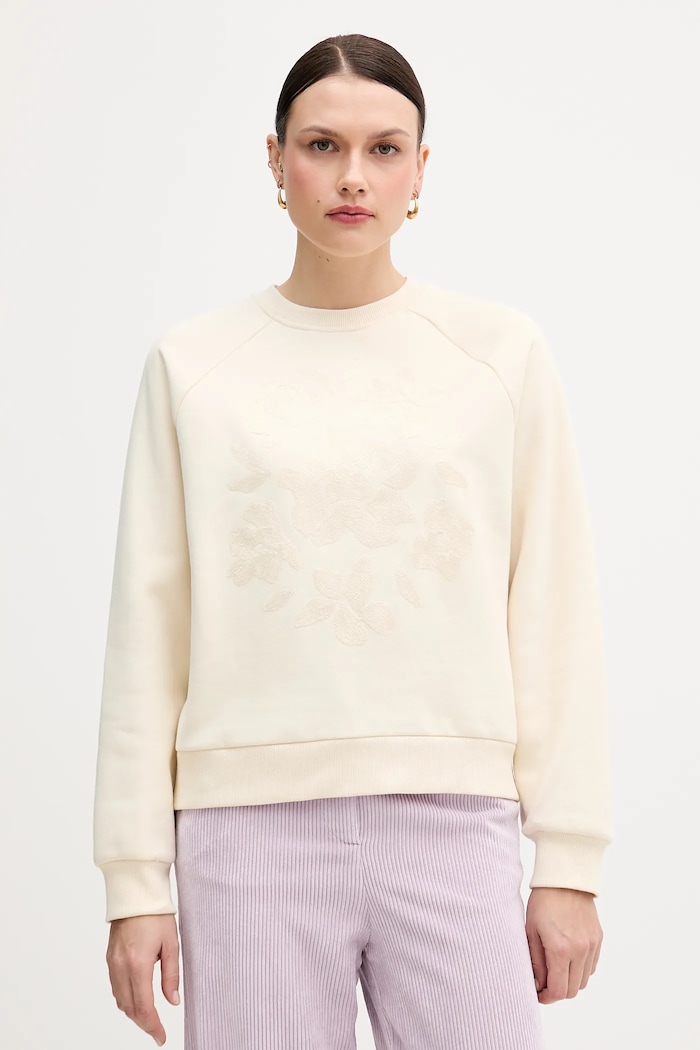 Mikina United Colors of Benetton bez kapucne béžová 3MTZD10B6