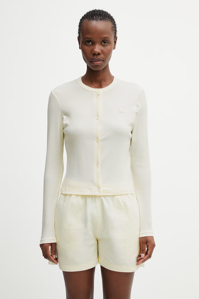 Kardigan Maison Kitsuné Ribbed Baby Fox bez uzorka bež PW00512KJ0134